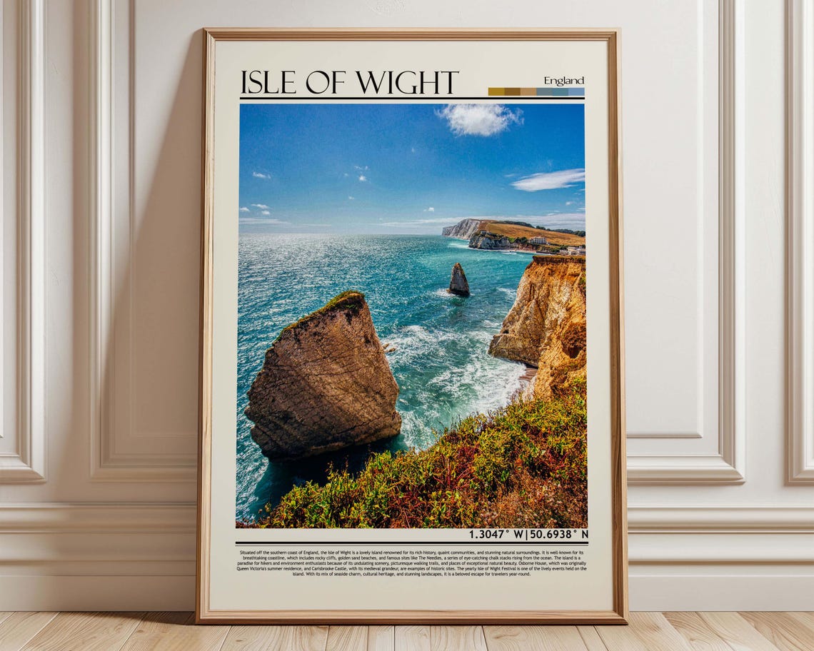Isle of Wight England Dramatic Sea Cliffs Chalk Stacks Travel Poster