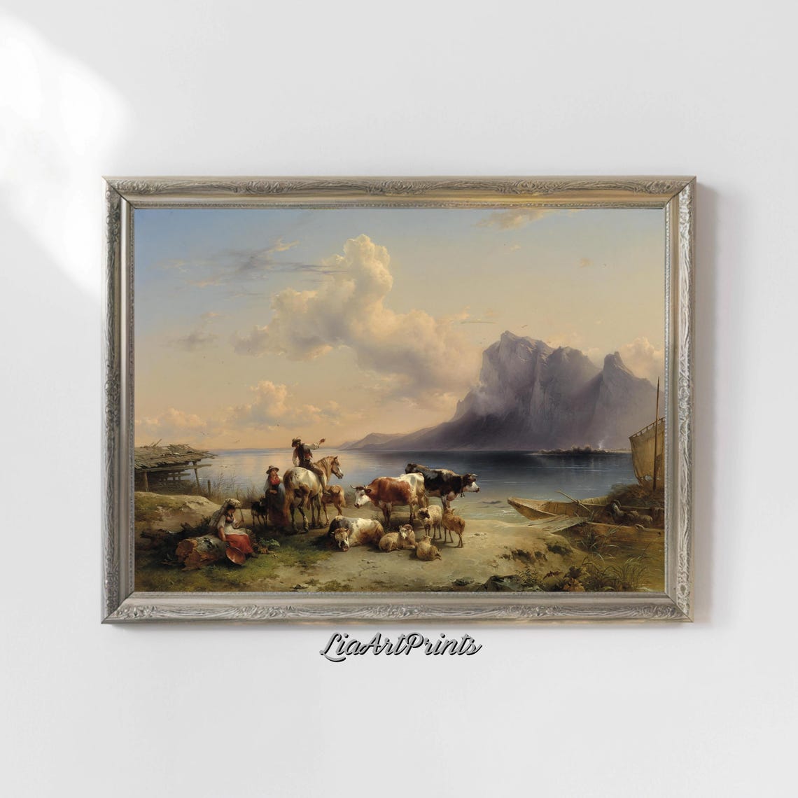 Herders with Cattle and Sheep by a Mountain Lake Shore Poster - Image 4