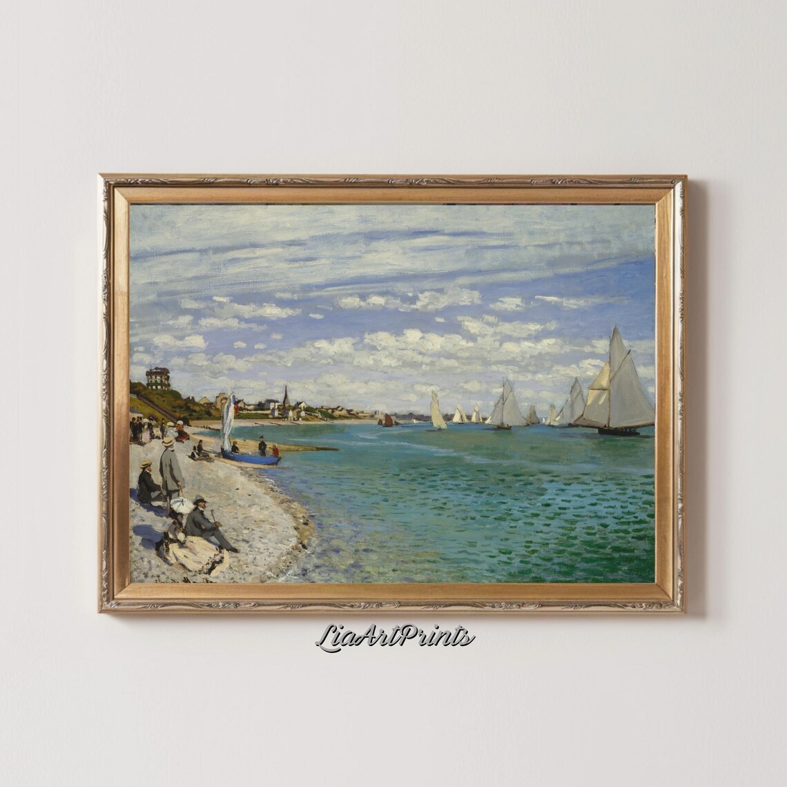 Impressionist Beach Scene with Regatta Sailboats and Shore Figures Poster - Image 2