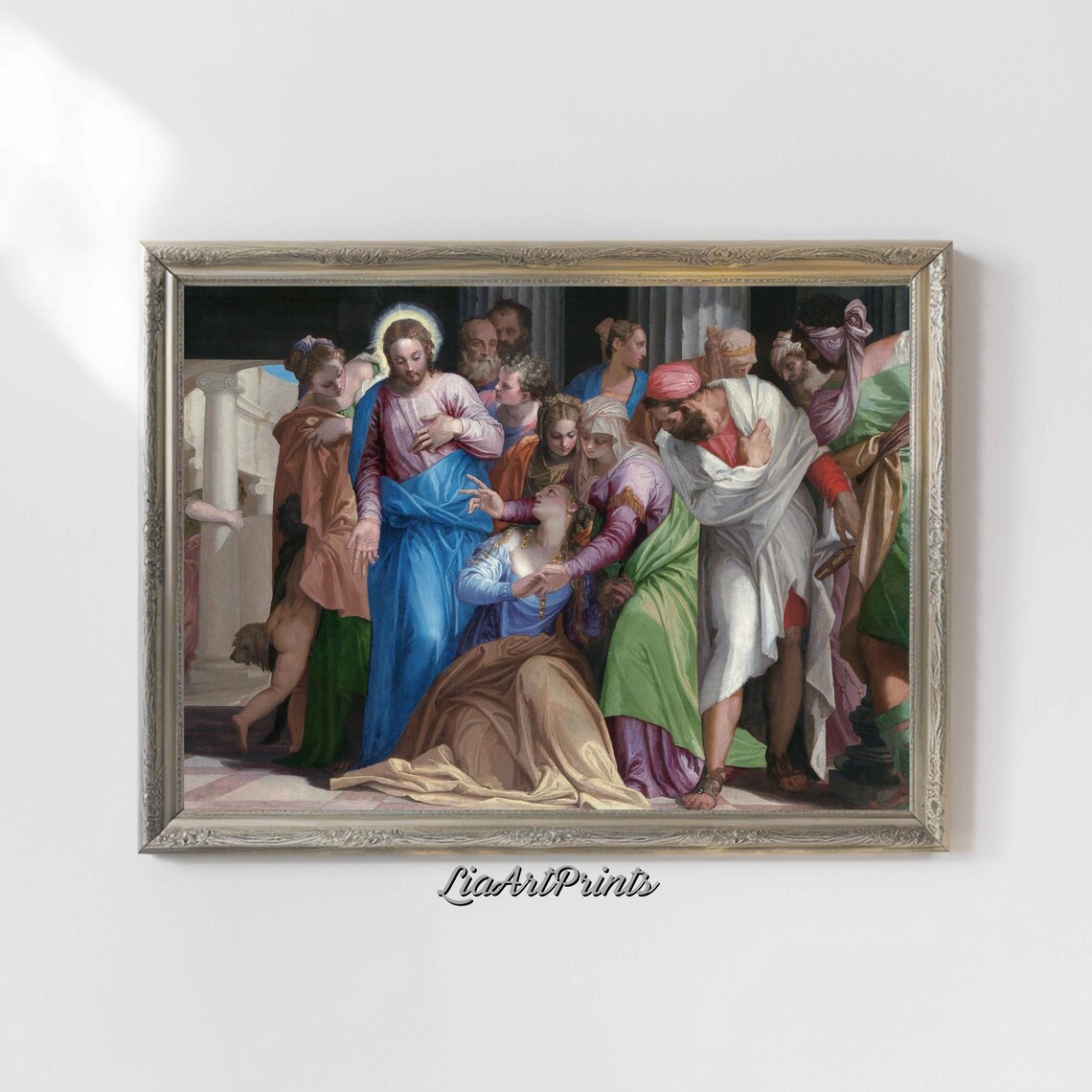 Christ And The Kneeling Woman Biblical Renaissance Scene Vintage Poster - Image 4