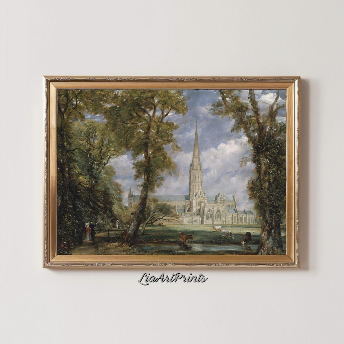 Vintage Cathedral Art Salisbury Cathedral Wall Decor Classic Landscape Painting Artwork - Image 2