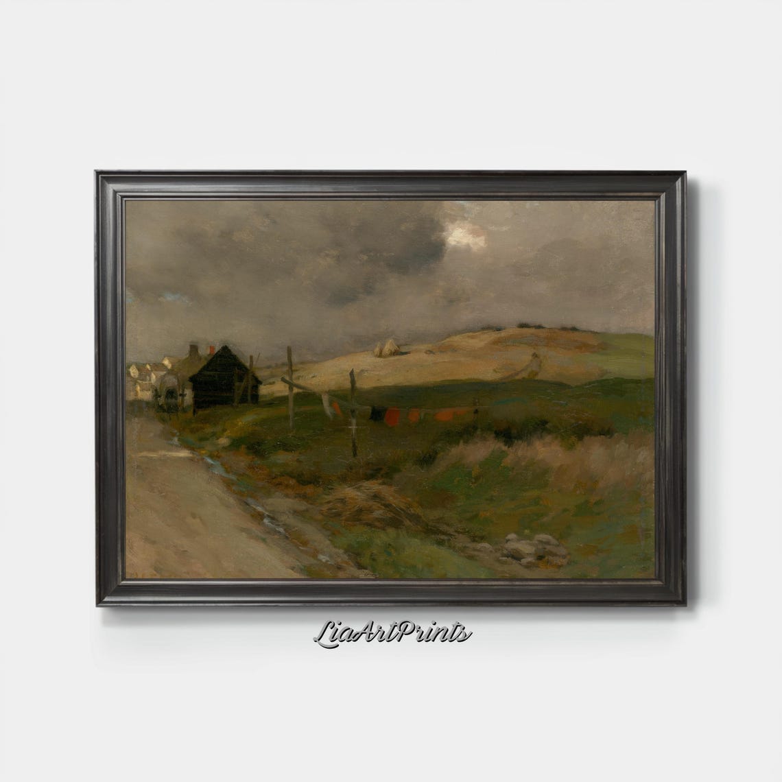 Moody Country Road Cottage Antique Muted Stormy Sky Landscape Poster - Image 2