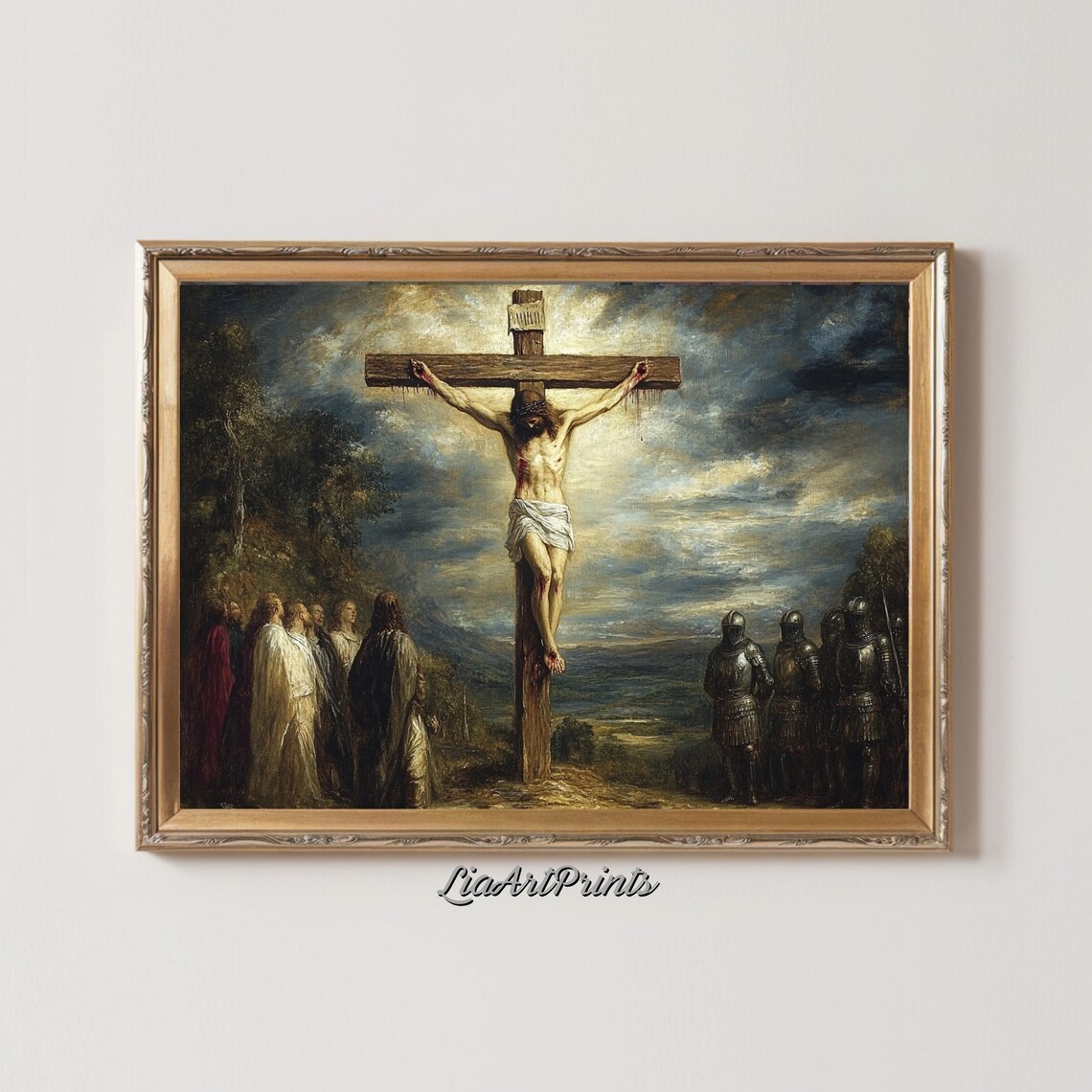 Christ Crucifixion Dramatic Religious Oil Painting Sacred Christian Faith Poster - Image 2