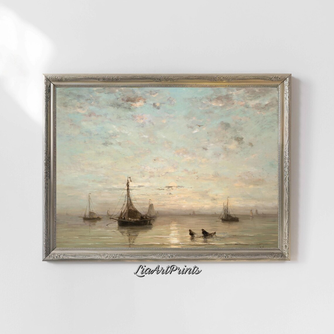 Serene Boats Calm Sea Sunrise Vintage Impressionist Marine Art Poster - Image 4
