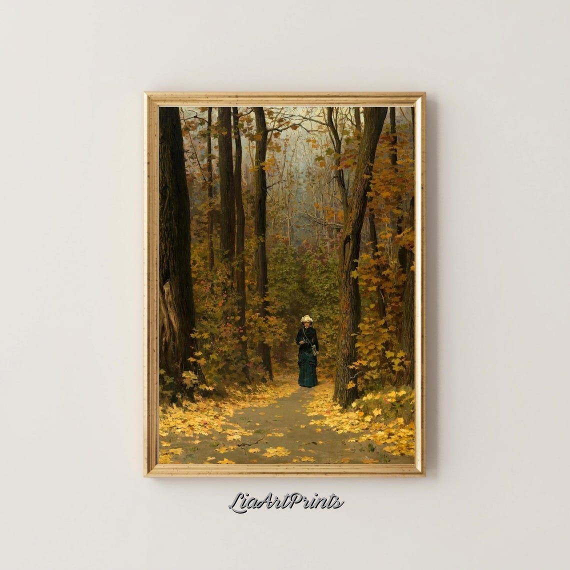 Autumn Forest Path Solitary Woman Golden Leaves Woodland Walk Poster - Image 4
