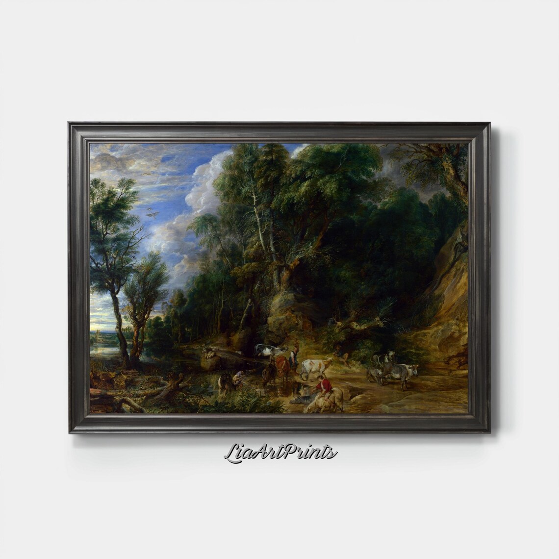 Rustic Forest Scene, Herding Cattle Pastoral Landscape - Image 4