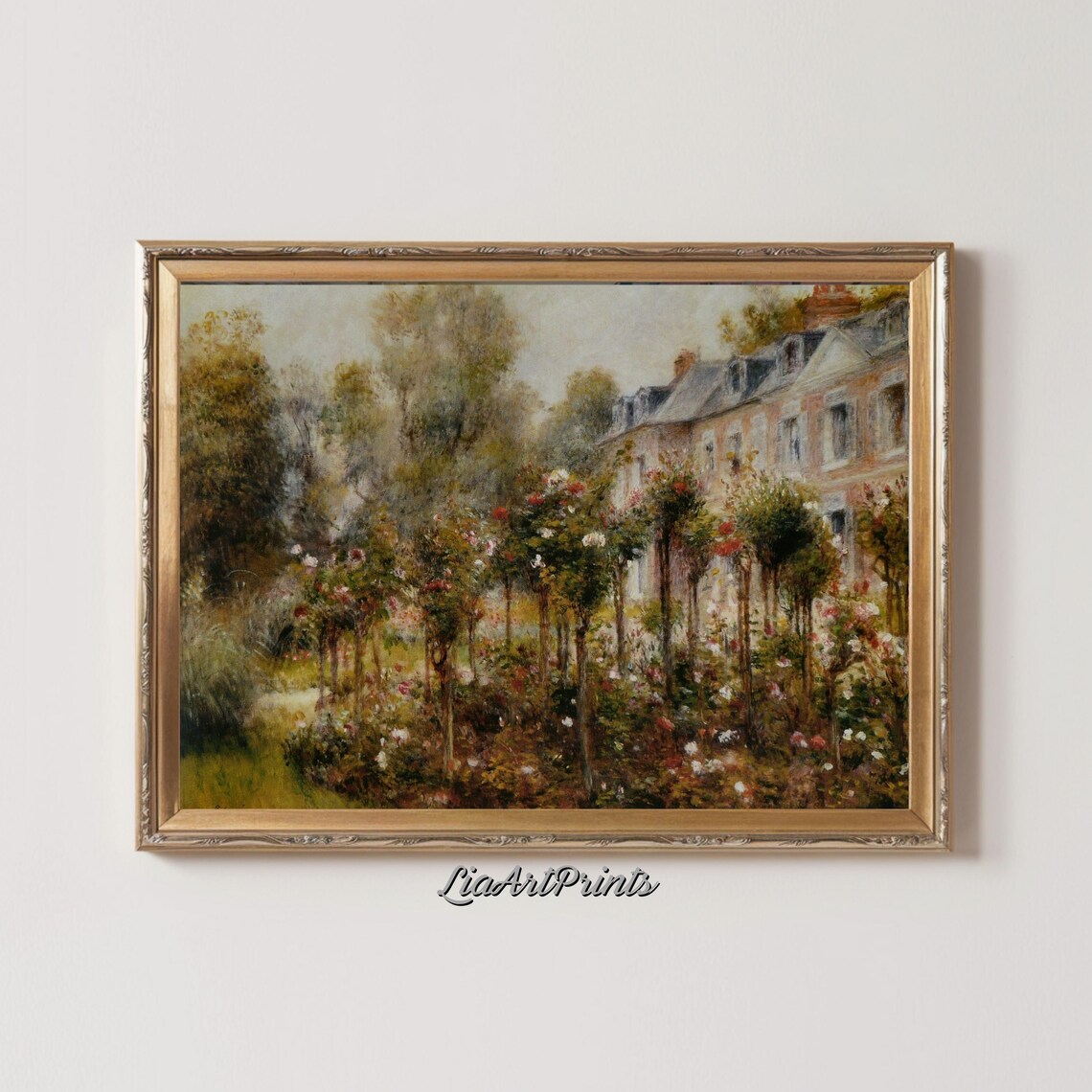 Impressionist Rose Garden Brick Cottage House Summer Bloom Poster - Image 2