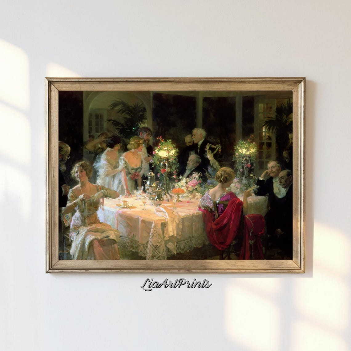 Elegant Candlelit Dinner Party Aristocratic Banquet Scene Poster