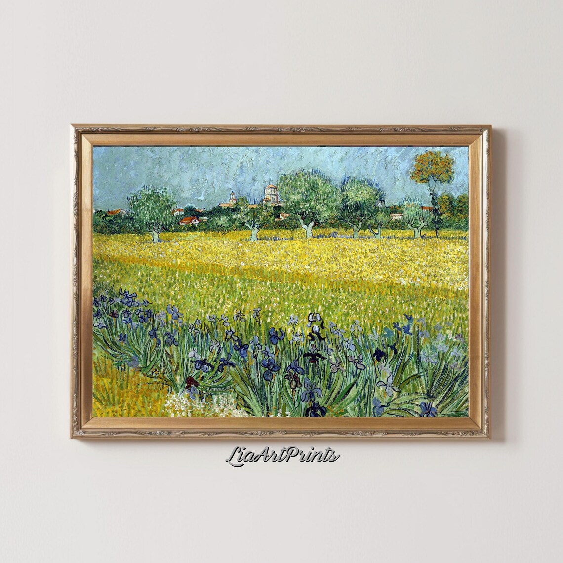 Iris Field Yellow Meadow Van Gogh Style Classic Floral Landscape Poster - Image 2