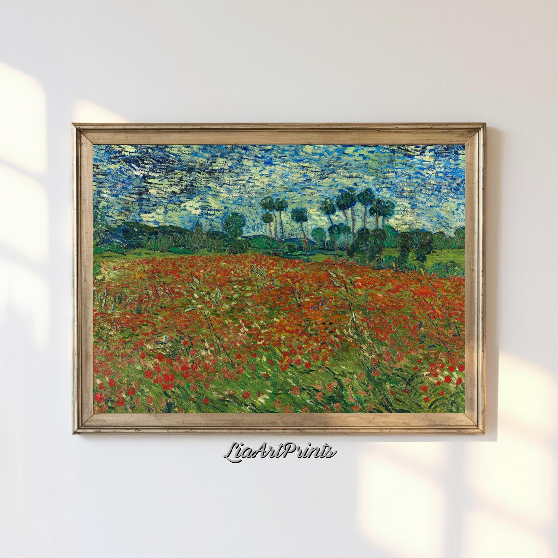 Van Gogh Poppy Field Vibrant Impressionist Landscape Red Flower Meadow Wall Art