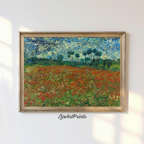 Vincent van Gogh Poppy Field Red Blooms Green Meadow Landscape Poster