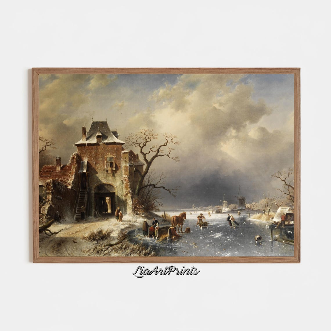 Snowy Winter Ice Skating Scene Old Gatehouse Windmill Poster - Image 4
