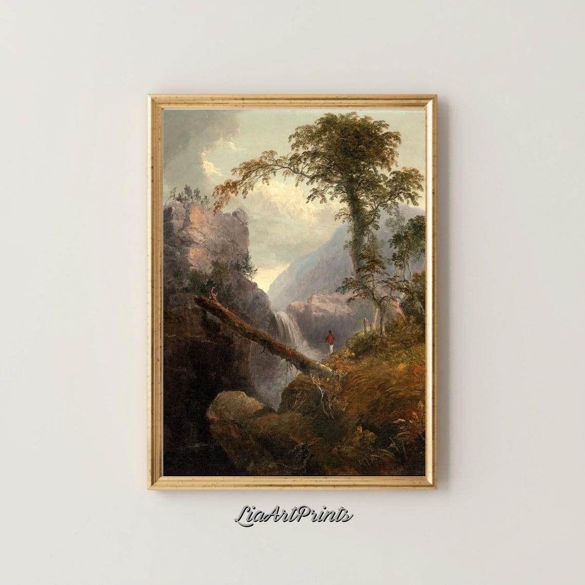 Majestic Waterfall Landscape Wall Art Vintage Wilderness Scene Print Rustic Nature Decor - Image 5