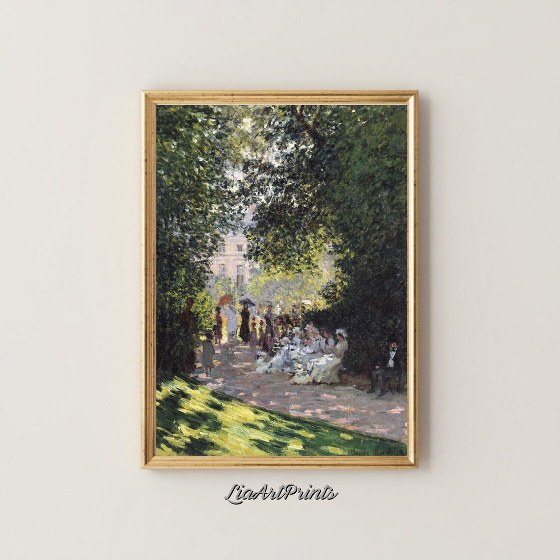 Sunlit Garden Party Impressionist Park Path with Figures Vintage Poster - Image 4