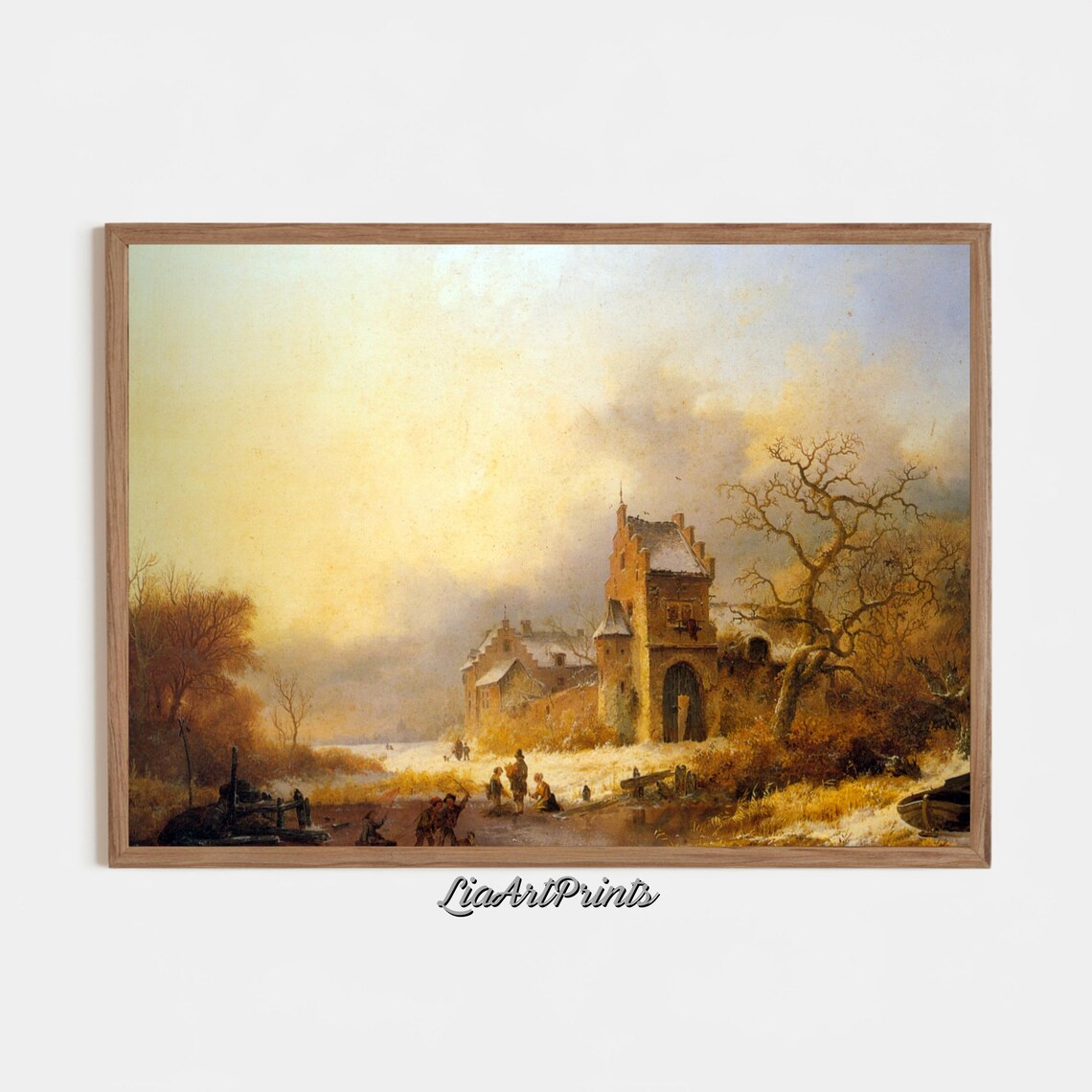 Winter Castle Vintage Oil Painting with Children Playing in Snow Poster - Image 2