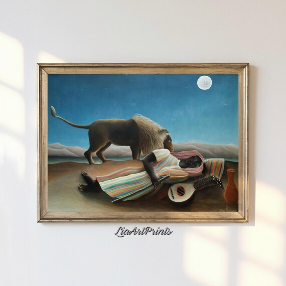 Henri Rousseau Sleeping Gypsy Lion Full Moon Desert Naive Folk Poster