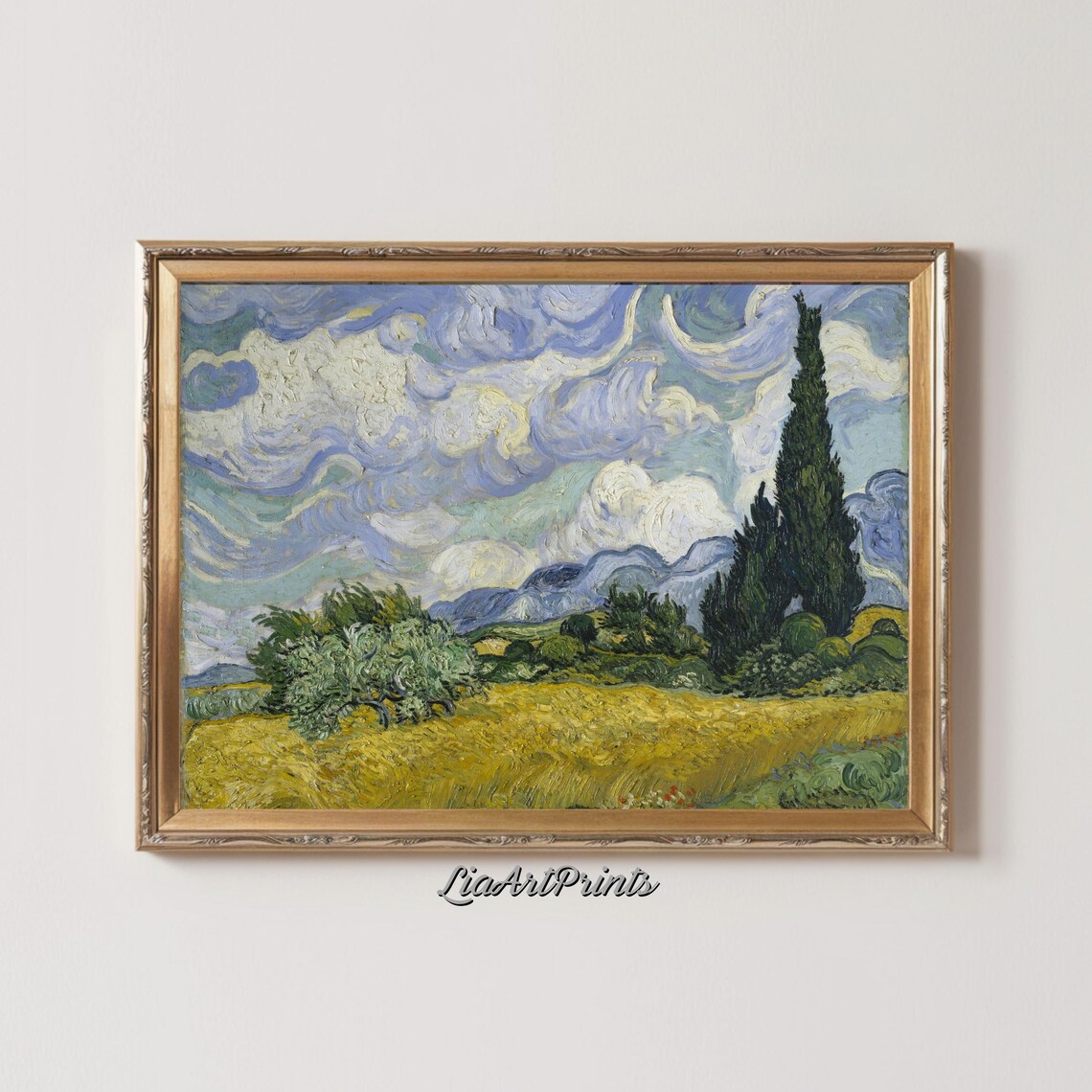 Wheatfield With Cypress Wall Art Van Gogh Inspired Landscape Print Rustic Nature Decor - Image 2