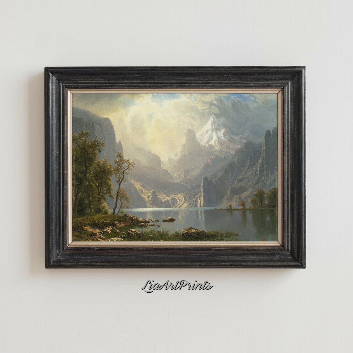 Serene Alpine Lake Mirrored Snow Peaks Misty Mountain Art Poster - Image 3