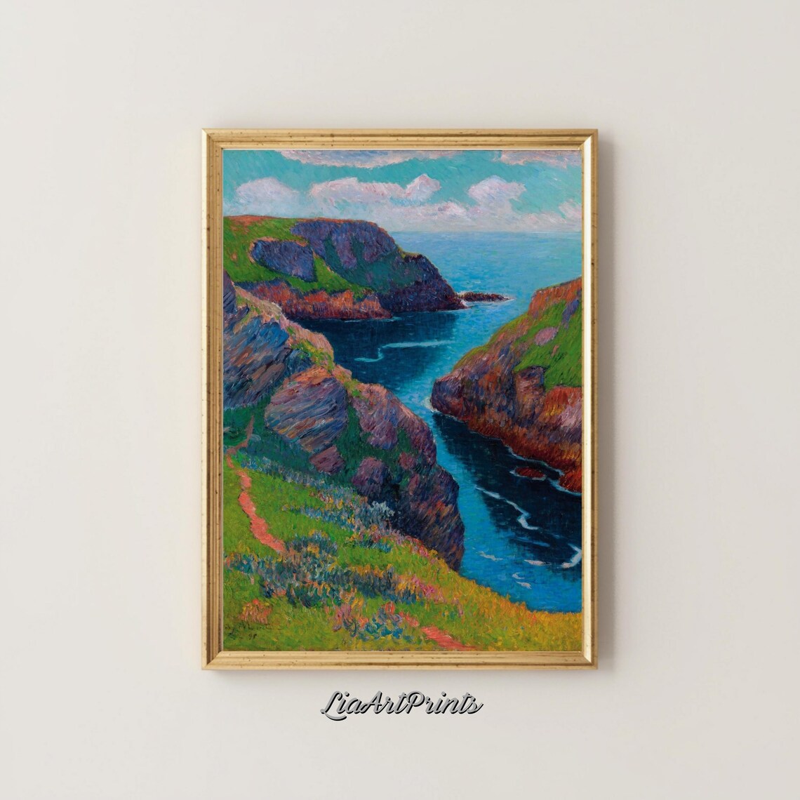 Post Impressionist Coastal Cliffs Vibrant Rocky Shoreline Artwork Poster - Image 4