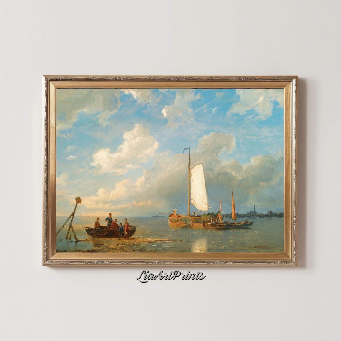 Dutch Fishing Boats on the Shore under Dramatic Clouds Poster - Image 2
