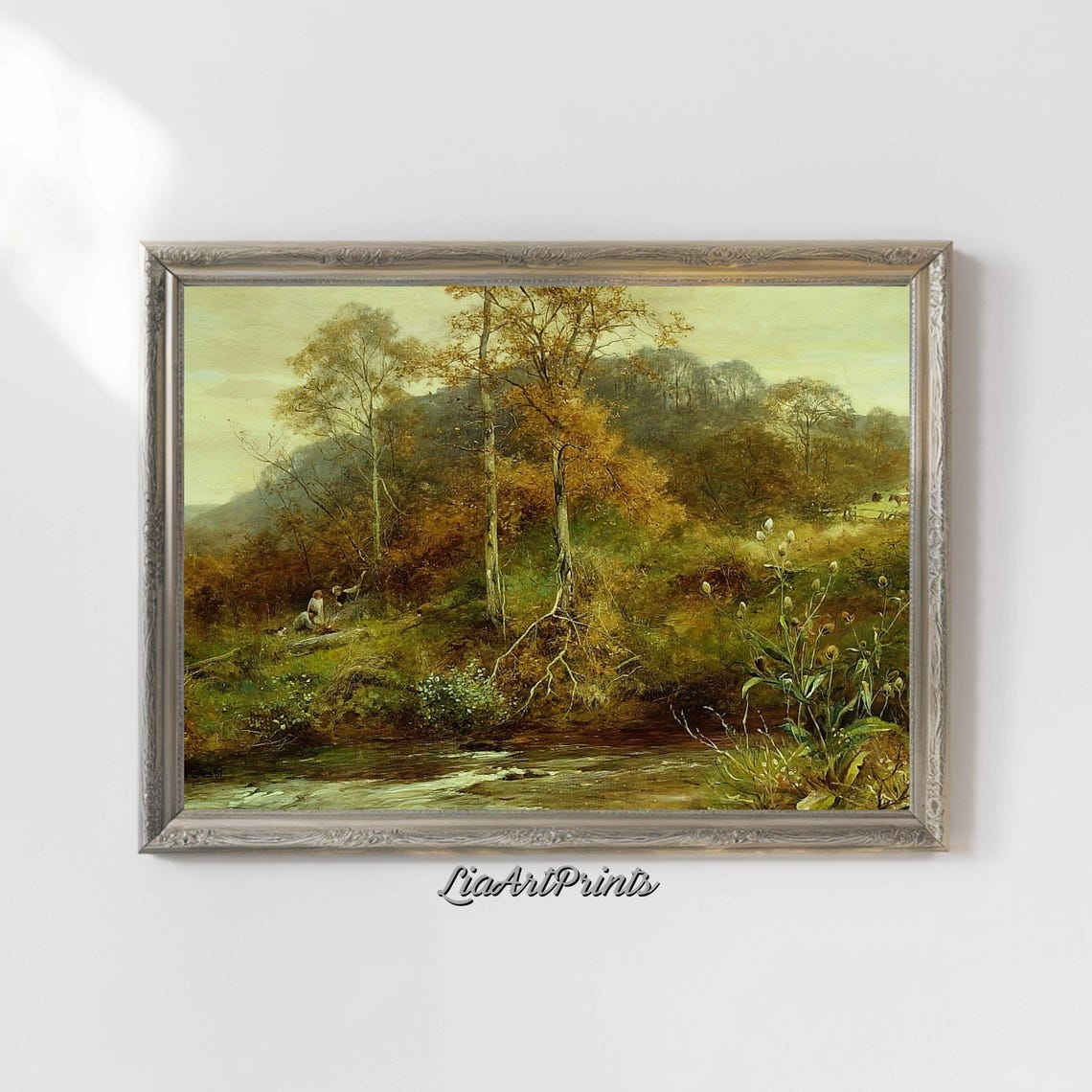 Autumn Birch Forest Stream Golden Woodland Antique Landscape Poster - Image 4