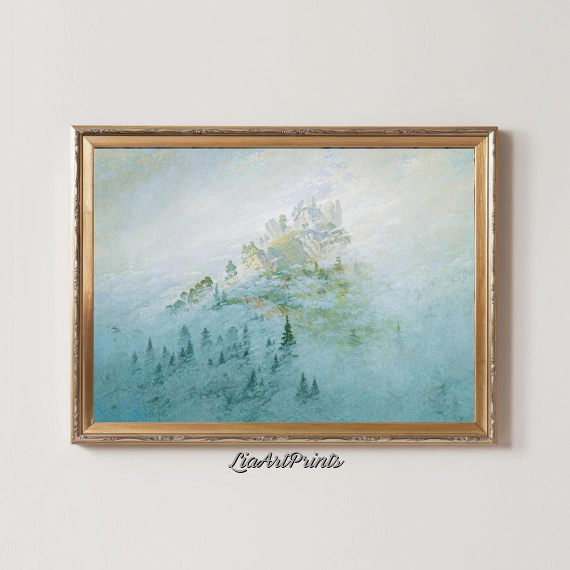 Dreamy Misty Alpine Peak Rising through Fog with Pine Trees Poster - Image 2