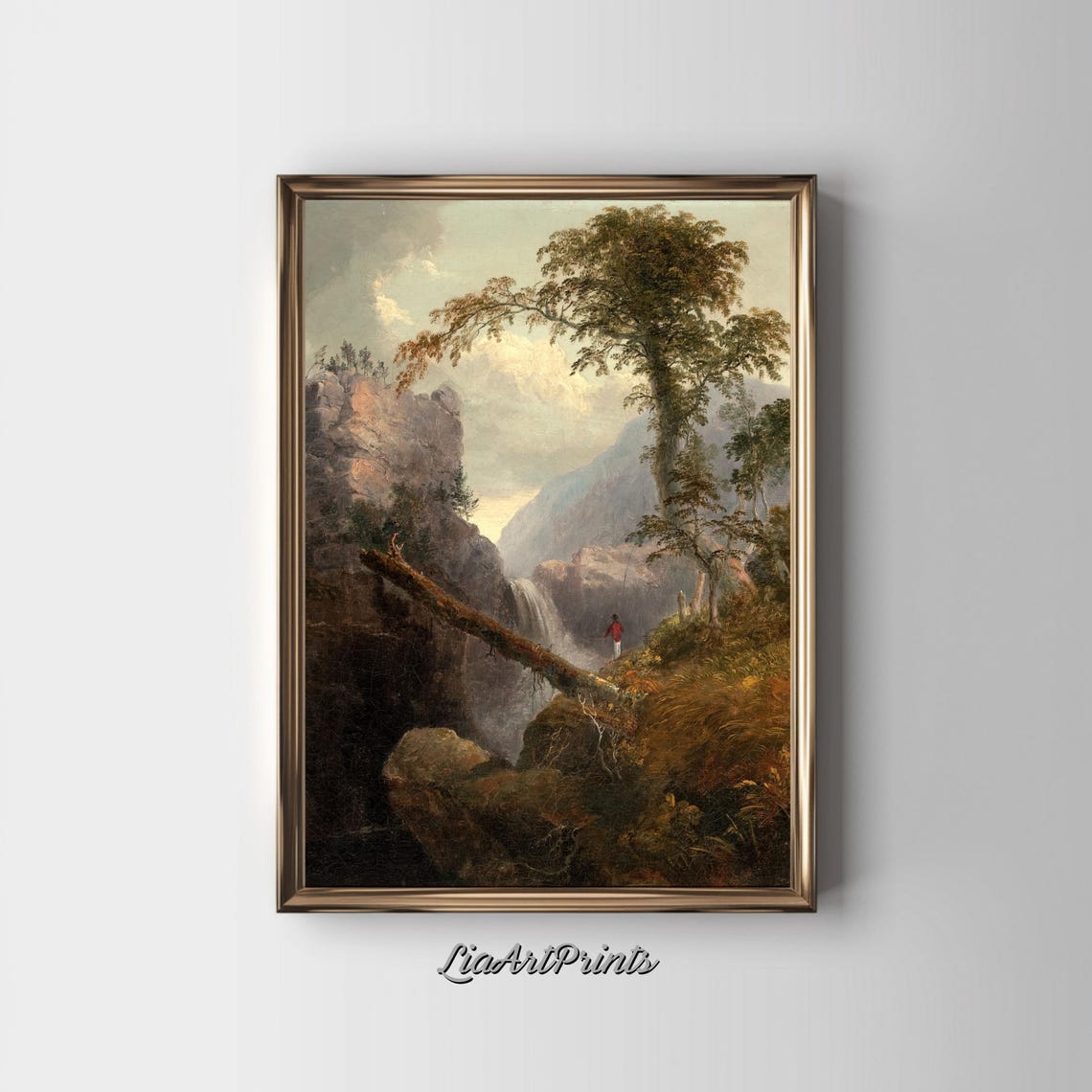 Majestic Waterfall Landscape Wall Art Vintage Wilderness Scene Print Rustic Nature Decor - Image 3