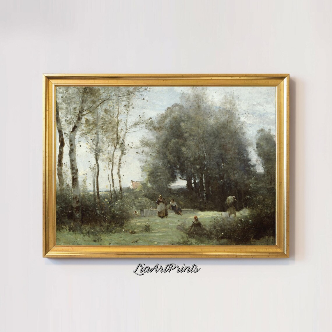Misty Forest Clearing with Peasant Women Vintage Woodland Poster - Image 2