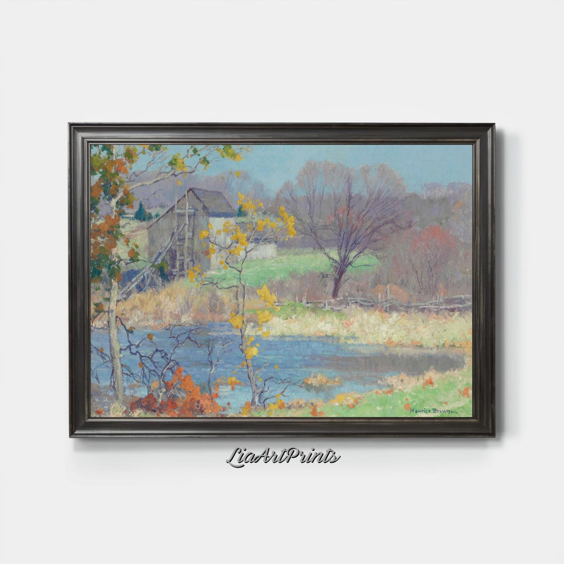 Peaceful Autumn Mill by a Still Pond Vintage Fall Countryside Print - Image 4
