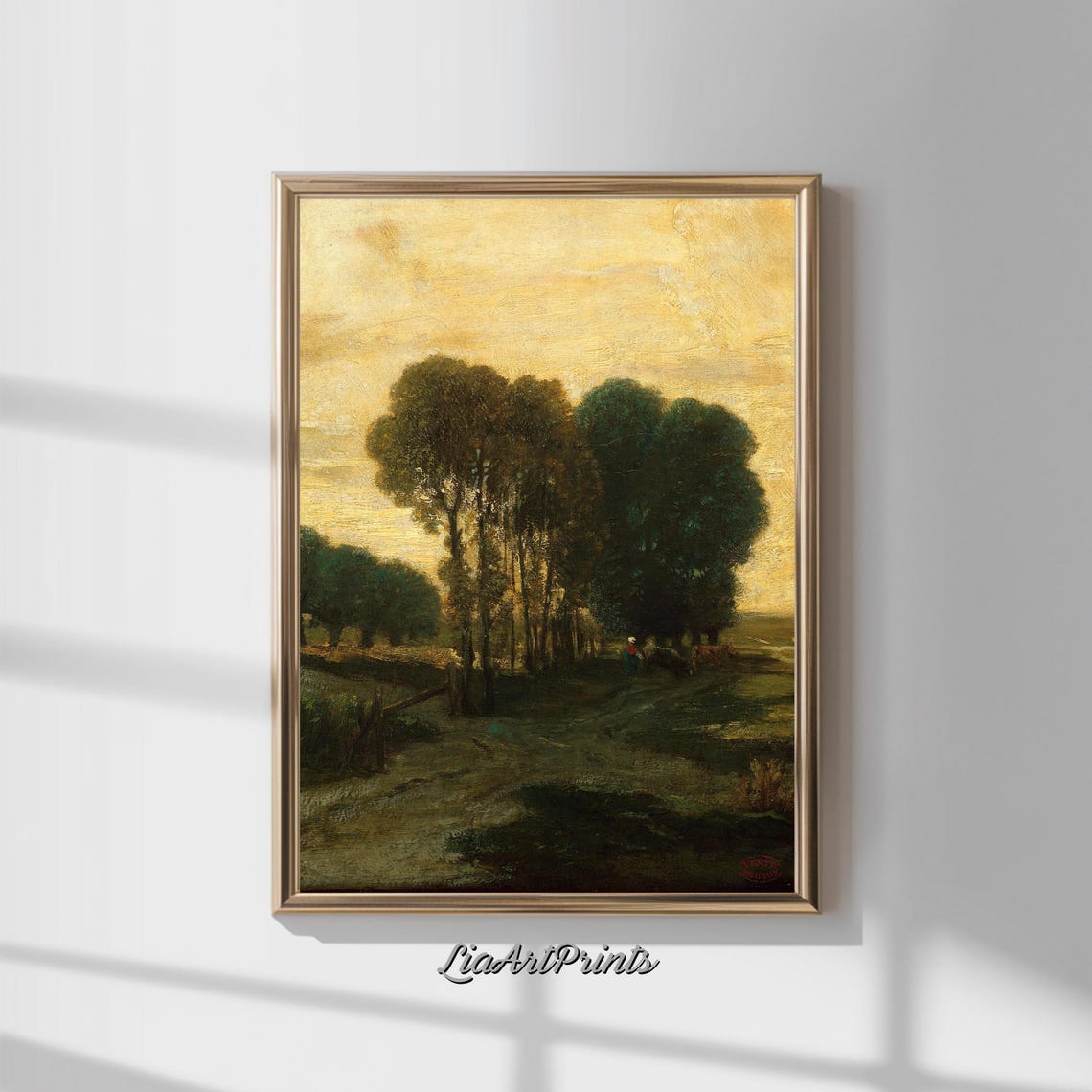 Golden Sky Behind a Grove of Tall Trees Vintage Evening Poster