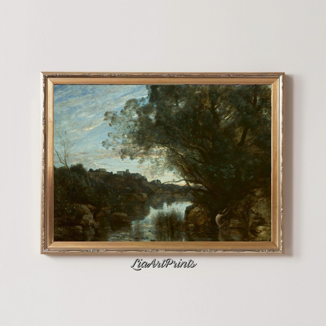 Moonlit River Dark Trees Antique Barbizon Woodland Landscape Poster - Image 2