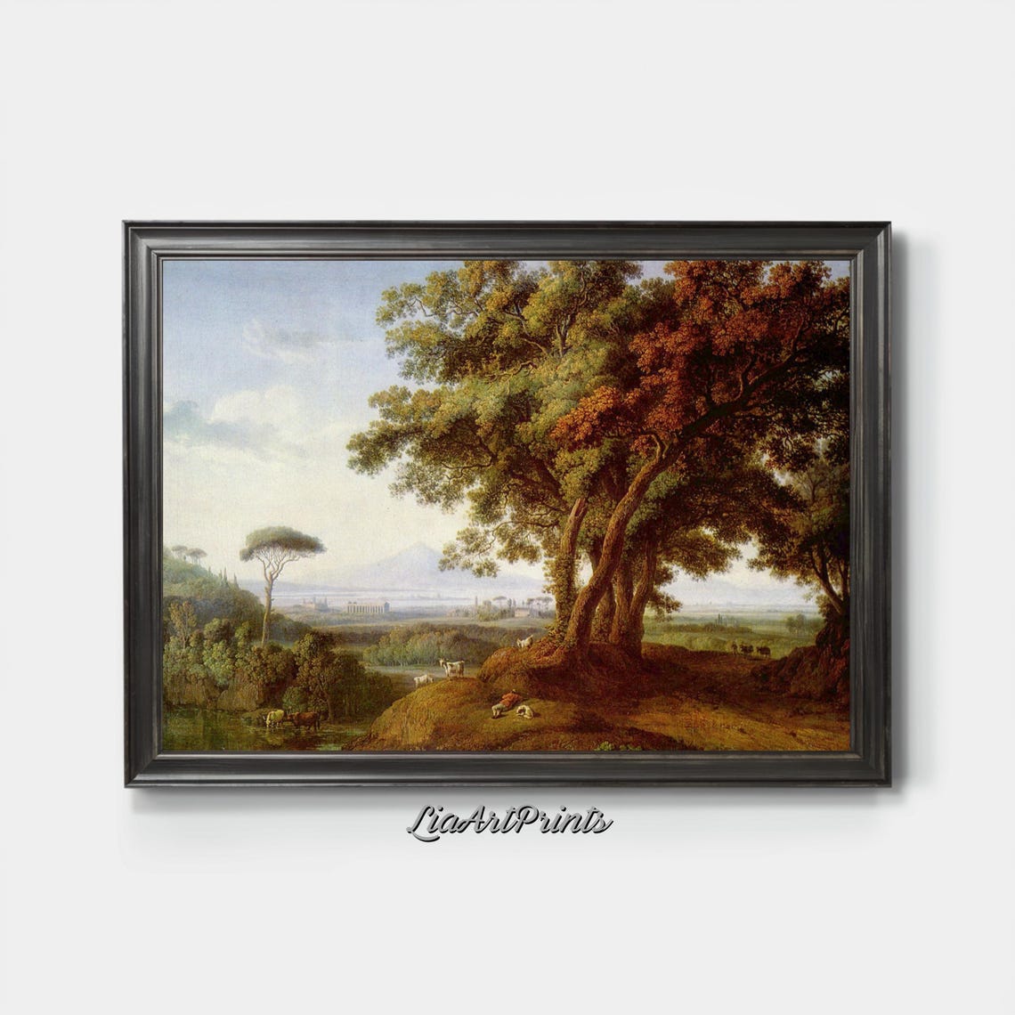 Italian Campagna Landscape with Stone Pine and Grazing Cattle Poster - Image 3
