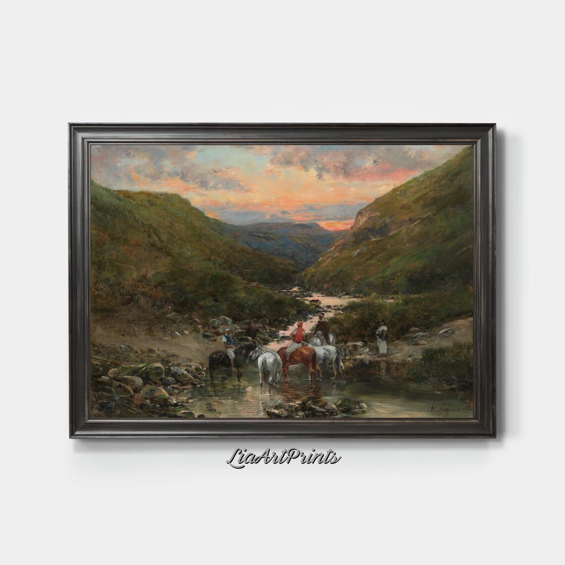 Riders In A Serene Valley Atmospheric Landscape Art Rustic Countryside Decor - Image 3