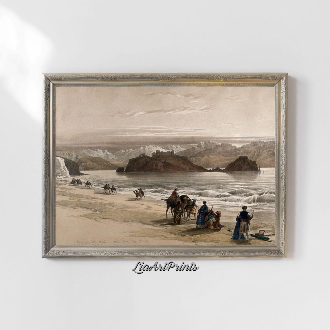David Roberts Abu Zeneem Gulf Of Suez Camel Caravan Lithograph Poster - Image 4