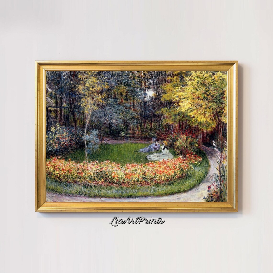 Claude Monet Garden Round Flower Bed Figures Resting Impressionist Art Poster - Image 3