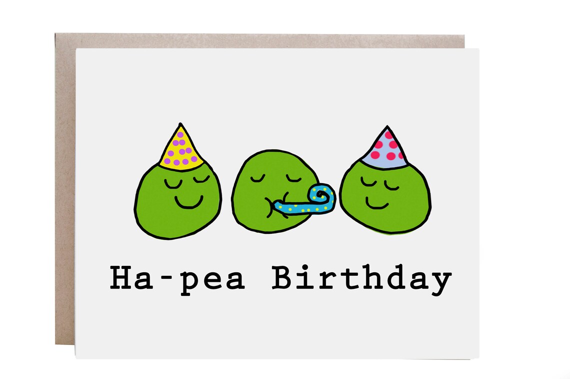 Ha-pea Birthday Three Green Peas in Party Hats Pun Card Poster