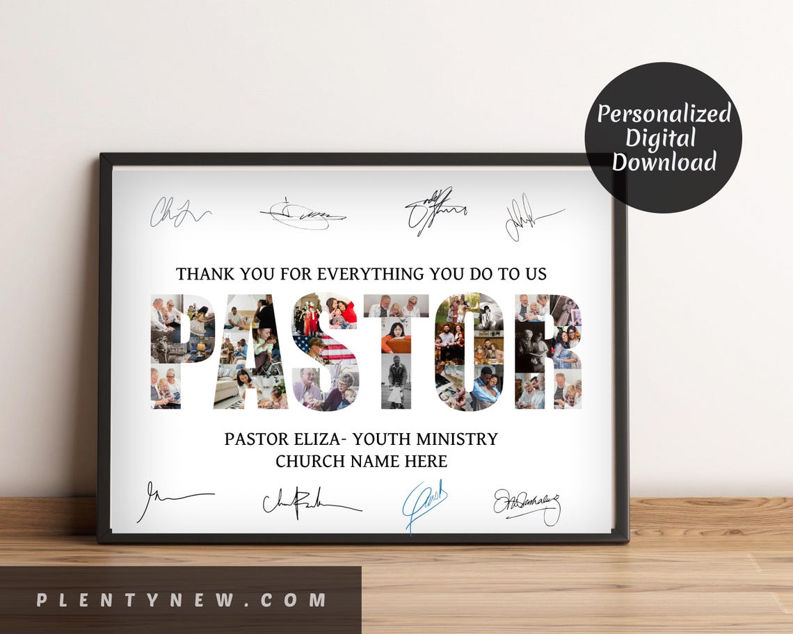 Thank You Pastor Photo Collage Personalized Appreciation Gift Poster