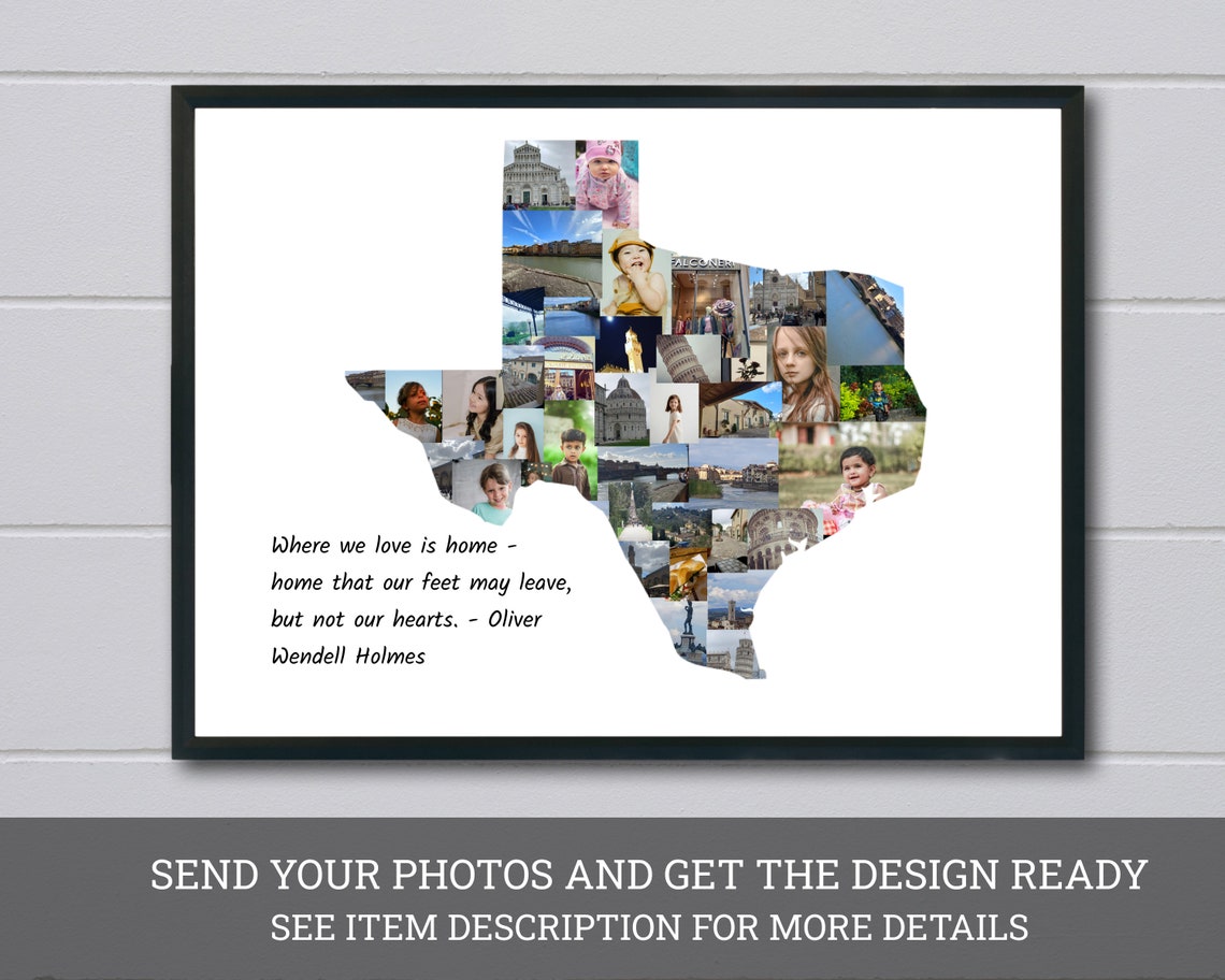 Texas State Shape Photo Collage Home Quote Personalized Poster