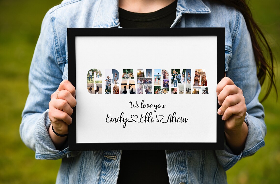 Grandma Photo Letter Collage We Love You Emily Elle Alicia Poster