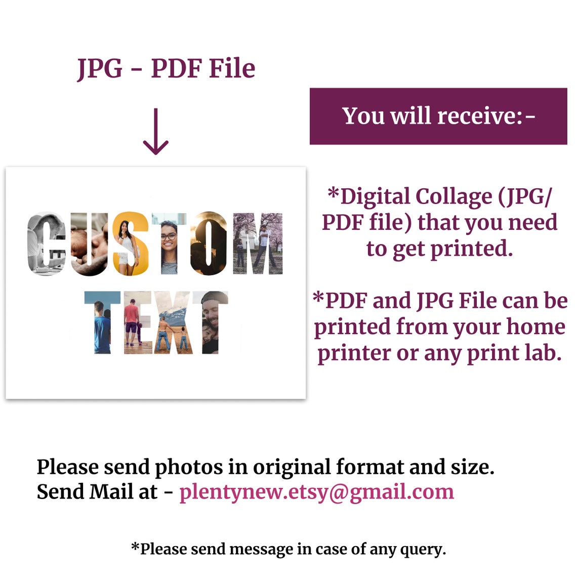 Custom Text Digital Collage JPG PDF Printable Download Info Poster