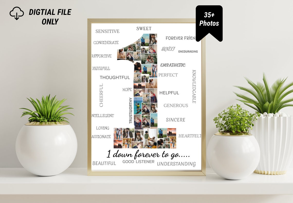 Personalized 1st Anniversary Number 1 Photo Collage Words Print