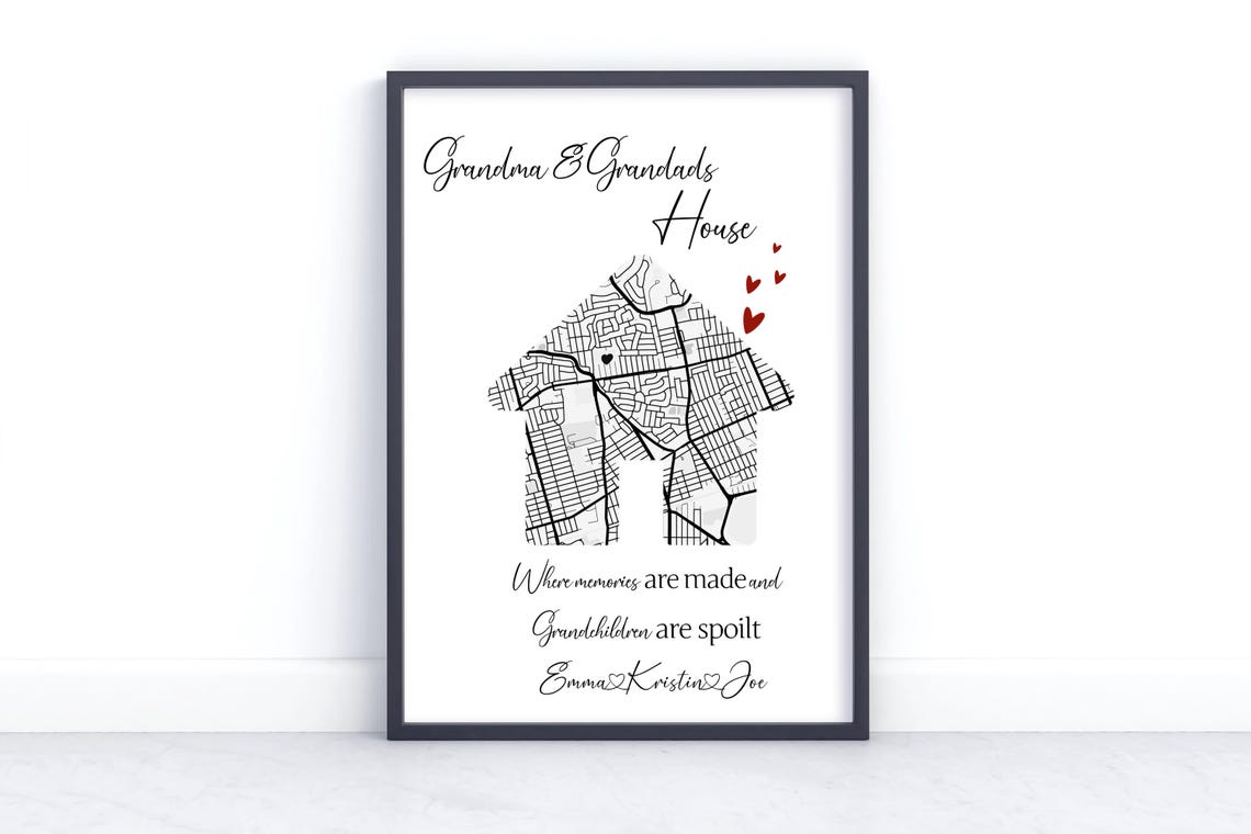 Grandma and Grandads House Custom Map Gift Where Memories Made Print