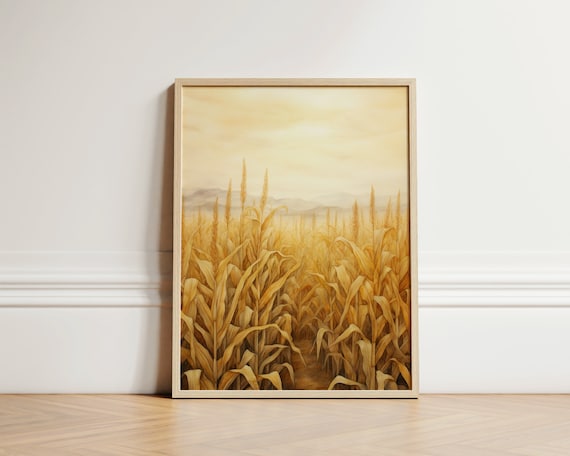 Golden Cornfield Glowing in Soft Morning Light Minimalist Wall Art