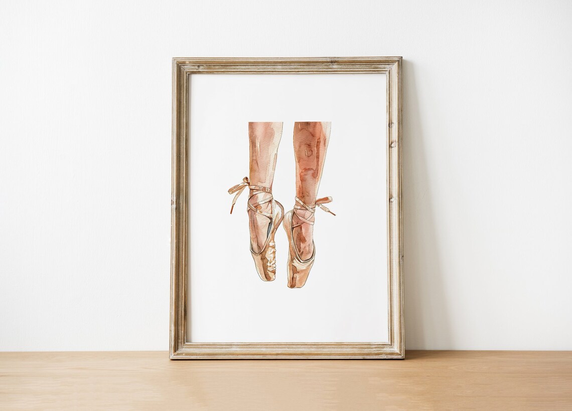 Elegant Watercolor Ballet Pointe Shoes Satin Ribbon Dancer Art Poster