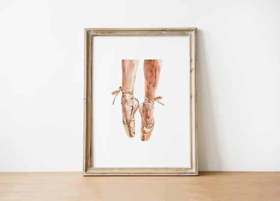 Ballet Pointe Shoes Art Watercolor Ballerina Feet Wall Dcor Dancer Gift Elegant Home Decor Artwork