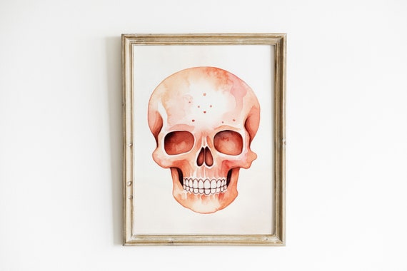 Pink Skull Watercolor Halloween Wall Art Kids Decor Gifts For Nursery Prints