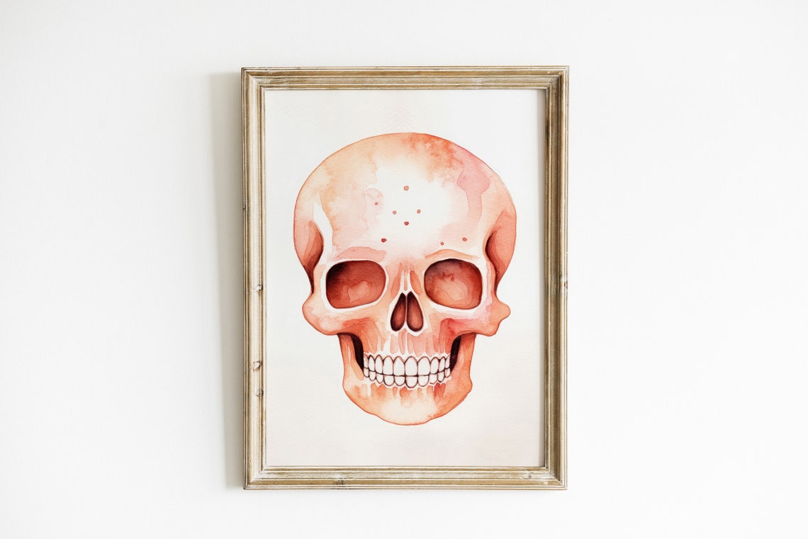 Pink Skull Watercolor Halloween Wall Art Kids Decor Gifts For Nursery Prints