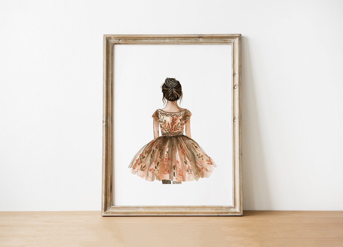 Elegant Watercolor Princess Ball Gown Tiara Girls Room Nursery Feminine Art Poster