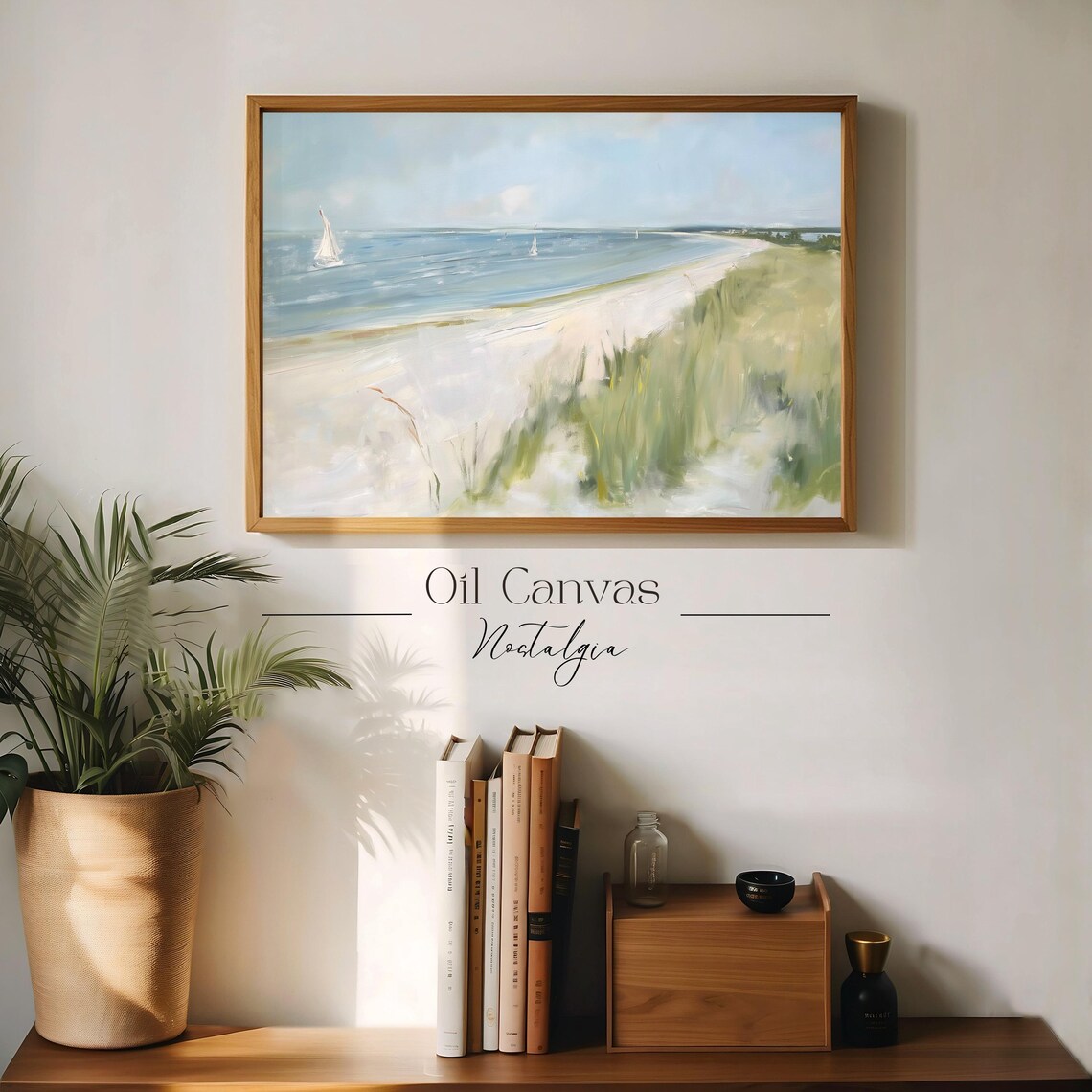 Wall Art Vintage Beach Oil Painting Summer Sea Ocean Frame Tv Art Costal Landscape Blue Nautical Seascape - Image 3