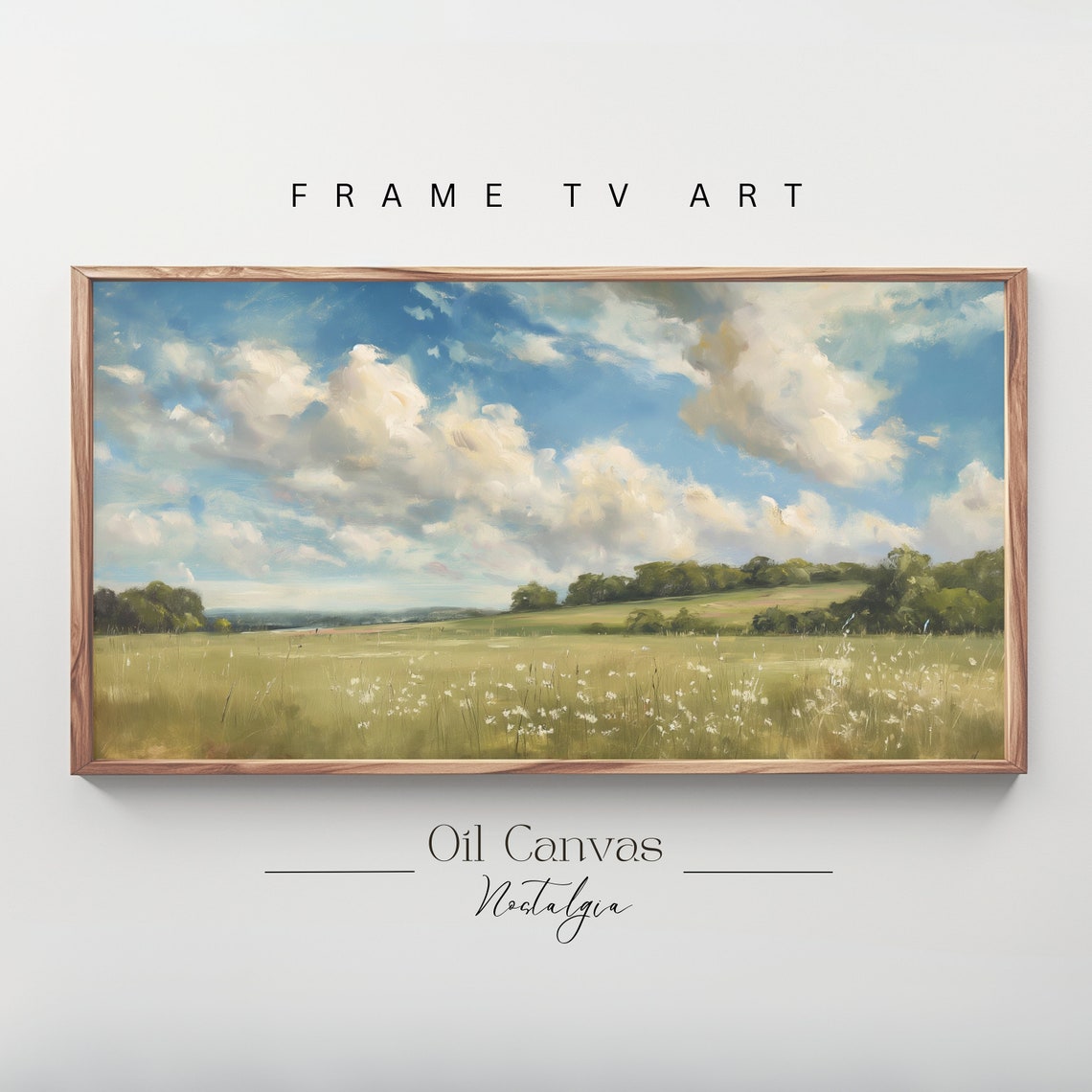 Summer Landscape Oil Painting Frame Tv Art Vintage Country Farmhouse Wall Decor